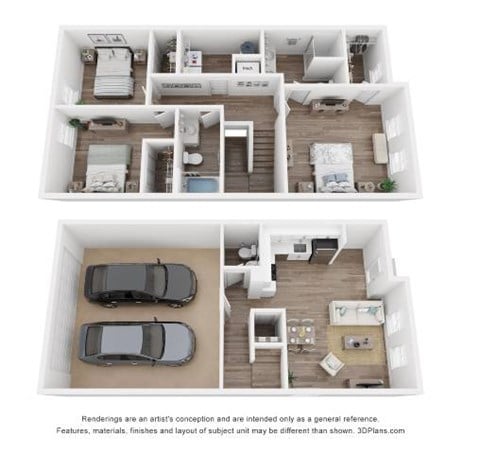 Floor plan for 3 beds, 2.5 baths, 1507 sqft